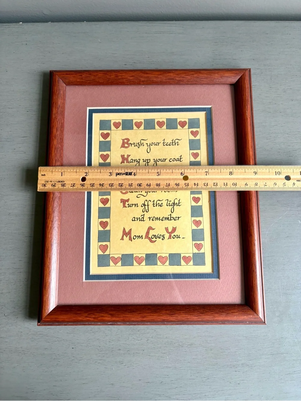 VTG 80-90s Framed Mom Loves You Wall Art Decor Farmhouse Country -Pink Blue